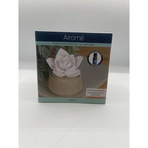 Airomé Porcelain Lotus Essential Oil Diffuser with 5mL Peppermint Essential Oil